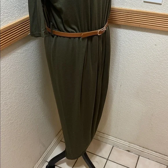 Qearal Elegant Olive Green Midi Dress Size L - Picture 5 of 10